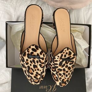 J crew Leopard calf skin Mules